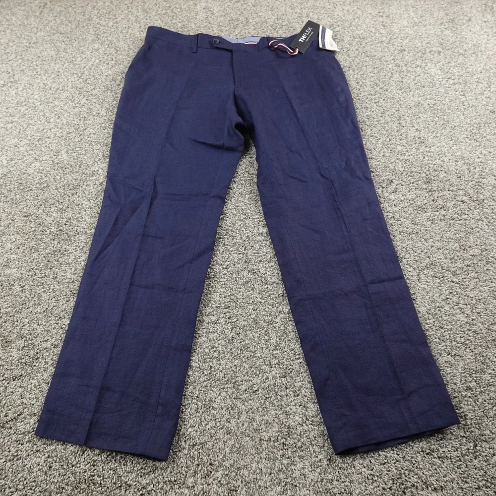 NEW Tommy Hilfiger Pants Mens 36X29 Blue Linen Chino Trouser Dress Slacks Office